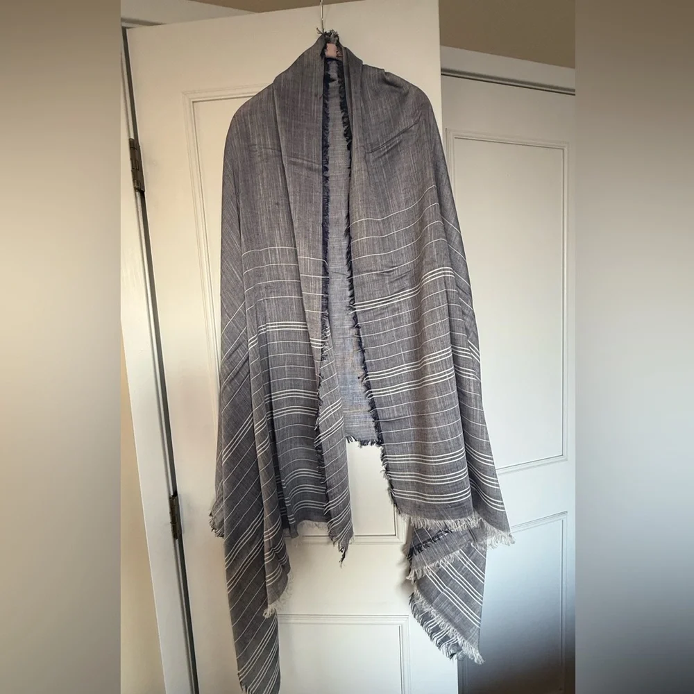 Elegant Blue and White Striped Shawl